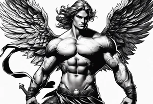 Angel in the pose of a superhero landing tattoo idea