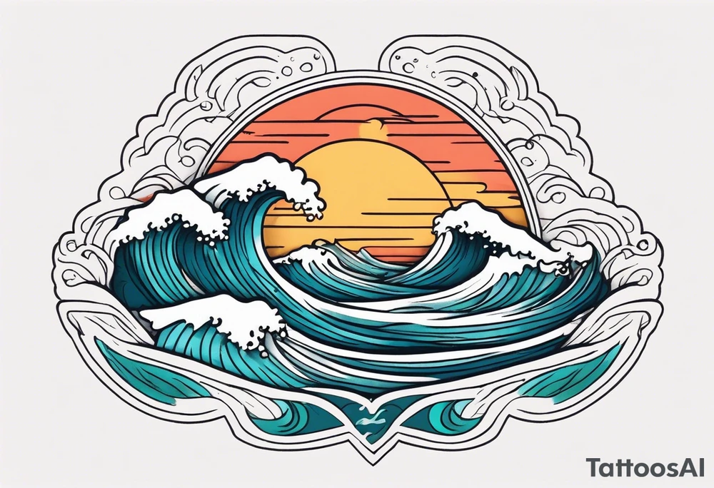 ocean waves tattoo vintage traditional simple and bold colors
within borders tattoo idea