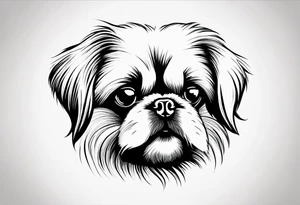 The most minimalist drawing of a pekingese with shih tzu dog's face. He has big eyes and a crooked smile. tattoo idea