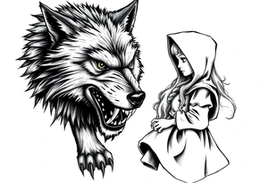 Big bad wolf stalking little red riding hood tattoo idea