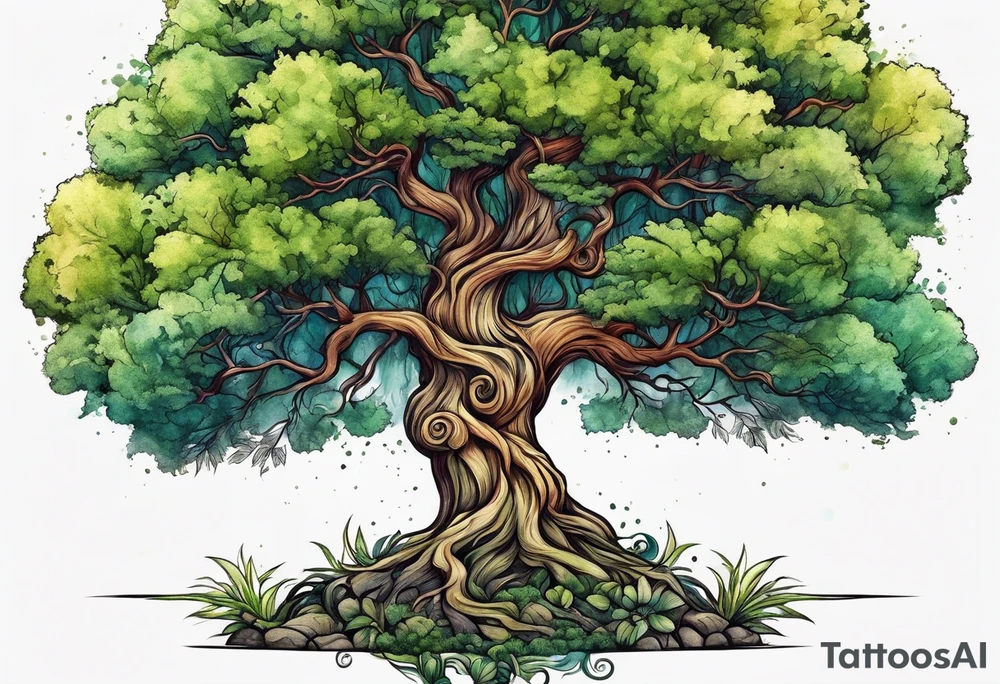 a tall skinny tree with deep roots tattoo idea