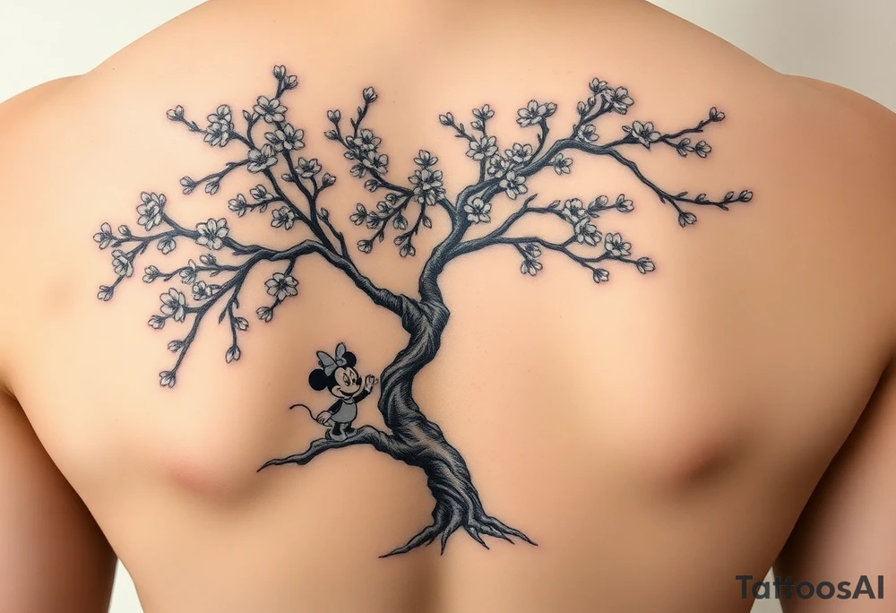 Cherry blossom tree wirh disney characters coming out tattoo idea
