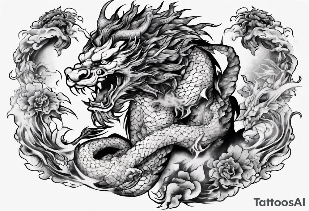 Dragón with a lion tattoo idea