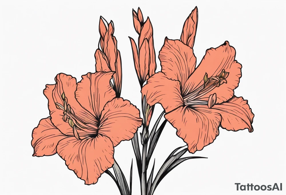 a narrow coral-colored gladiolus tattoo idea