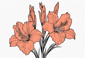 a narrow coral-colored gladiolus tattoo idea