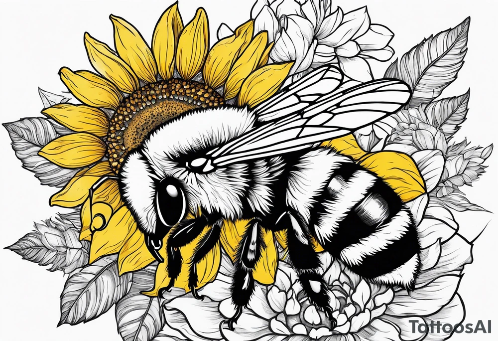 Scene featuring a bumble bee, a lemur, and a sunflower tattoo idea