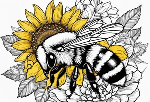Scene featuring a bumble bee, a lemur, and a sunflower tattoo idea