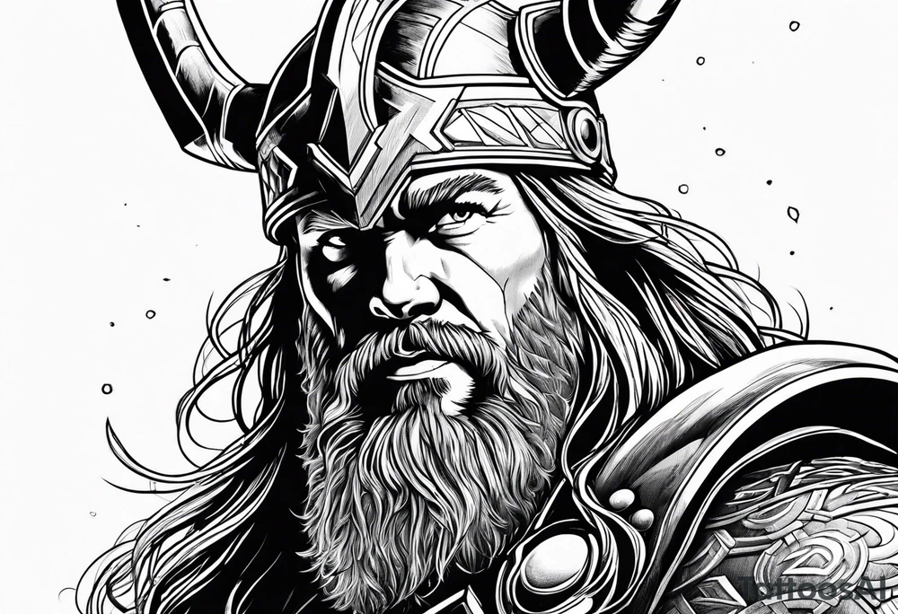 Thor mit Hammer in der Hand und kämpft tattoo idea