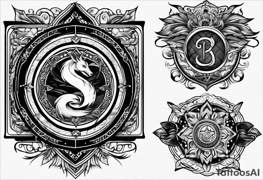 emblem long swork and a scale tattoo idea