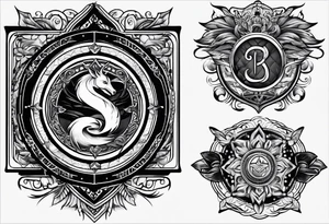 emblem long swork and a scale tattoo idea