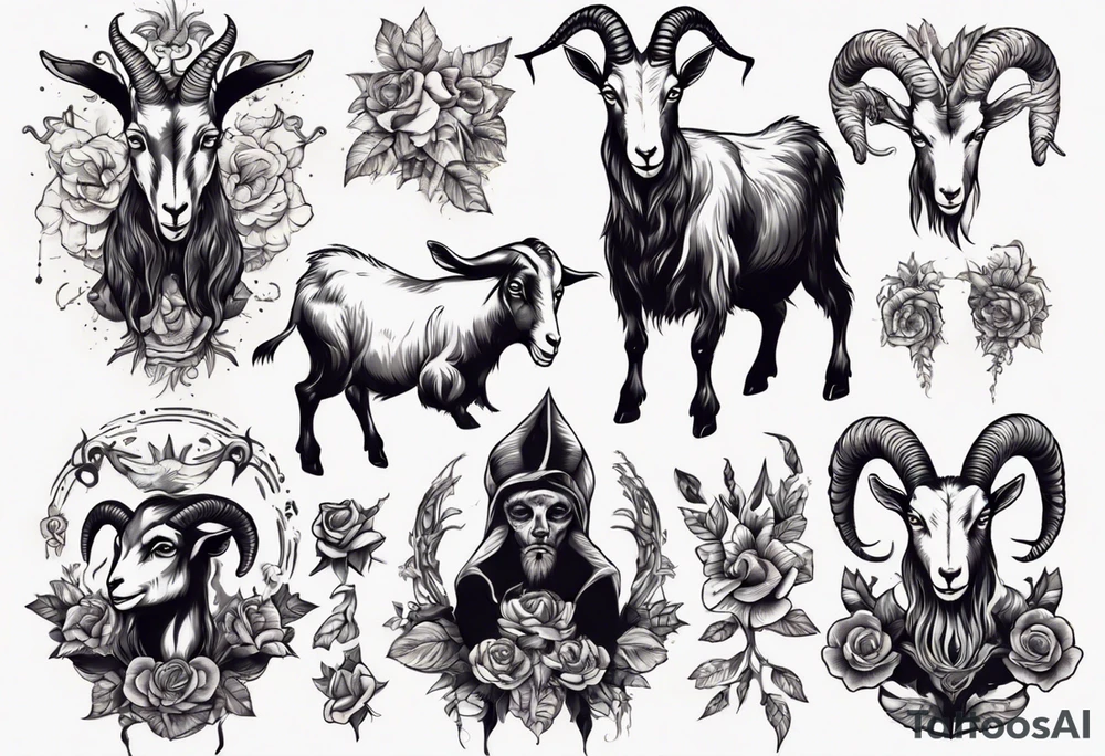 high contrast human like goat friendly but dark and large no flowers tattoo idea