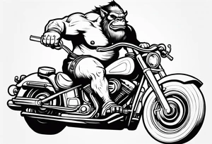 Ogre riding a Harley with ape hanger handlebars tattoo idea