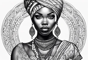 african, women face, arm sleeve tattoo idea