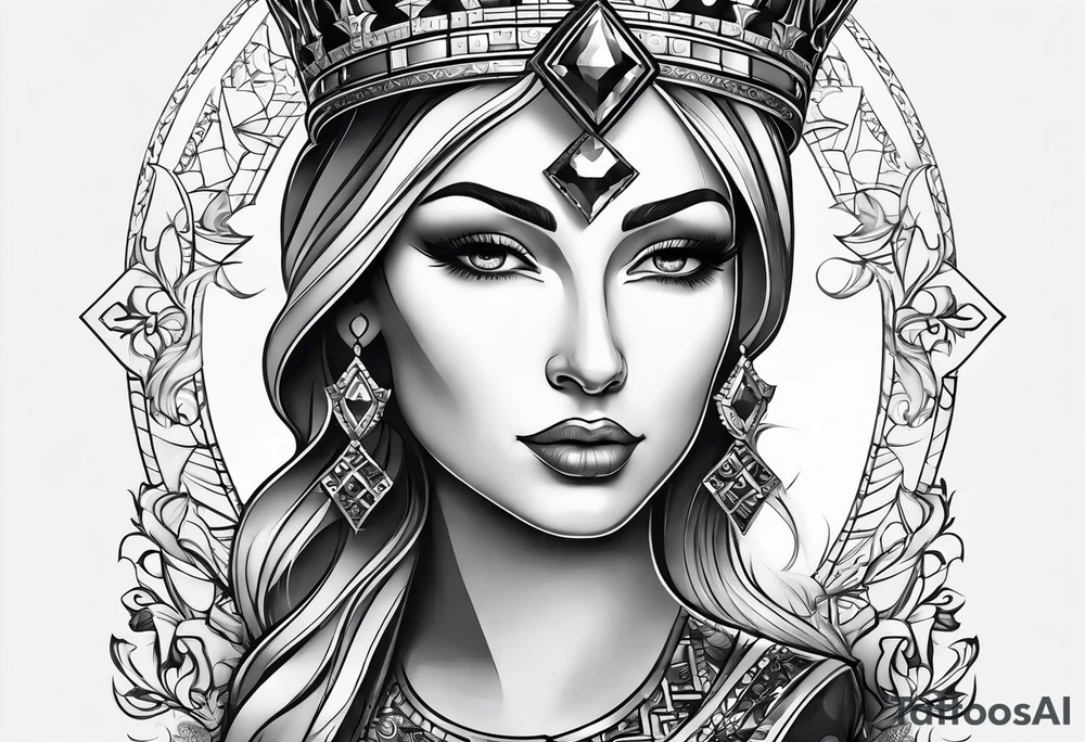 chess piece queen contour with spiritual ornaments tattoo idea