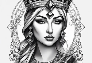 chess piece queen contour with spiritual ornaments tattoo idea