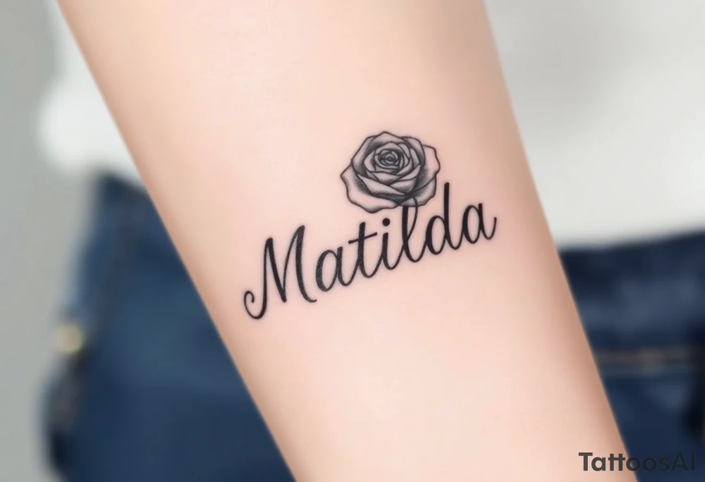 The name ‘Matilda’ in a rose tattoo idea