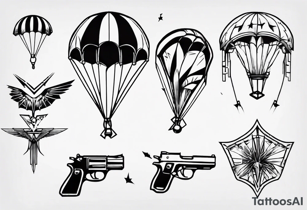 parachute and shooting guns tattoo idea