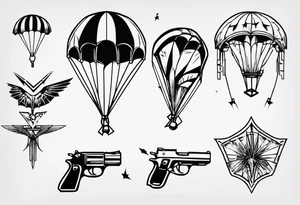 parachute and shooting guns tattoo idea