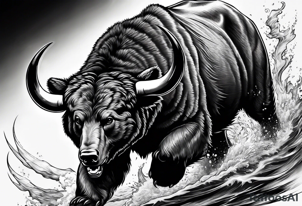 I want a sleeve tattoo design combining a bear fighting a bull tattoo idea