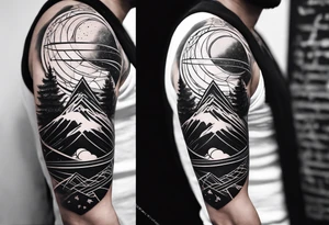 geometric half sleeve tatoo, space, nature tattoo idea