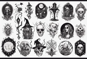 a Tim Burton-style witch necromancer tattoo idea