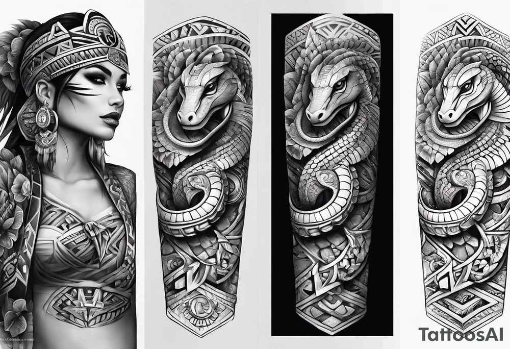 aztec snake sleeve tattoo idea