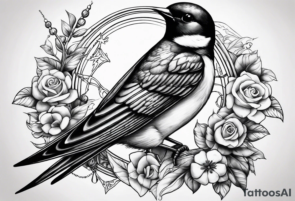 Swallow with rosary on its legs tattoo idea