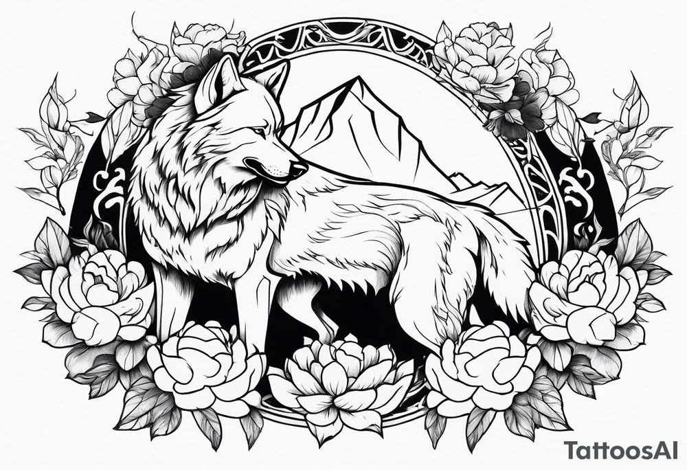 Wolf fighting with bear with peonies and smoke tattoo idea Wolf fighting with bear with peonies and smoke tattoo idea