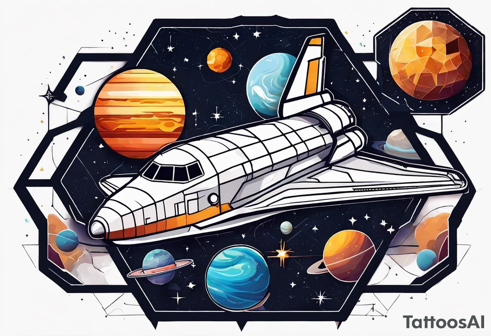 hexagon pattern solar system with a space shuttle tattoo idea
