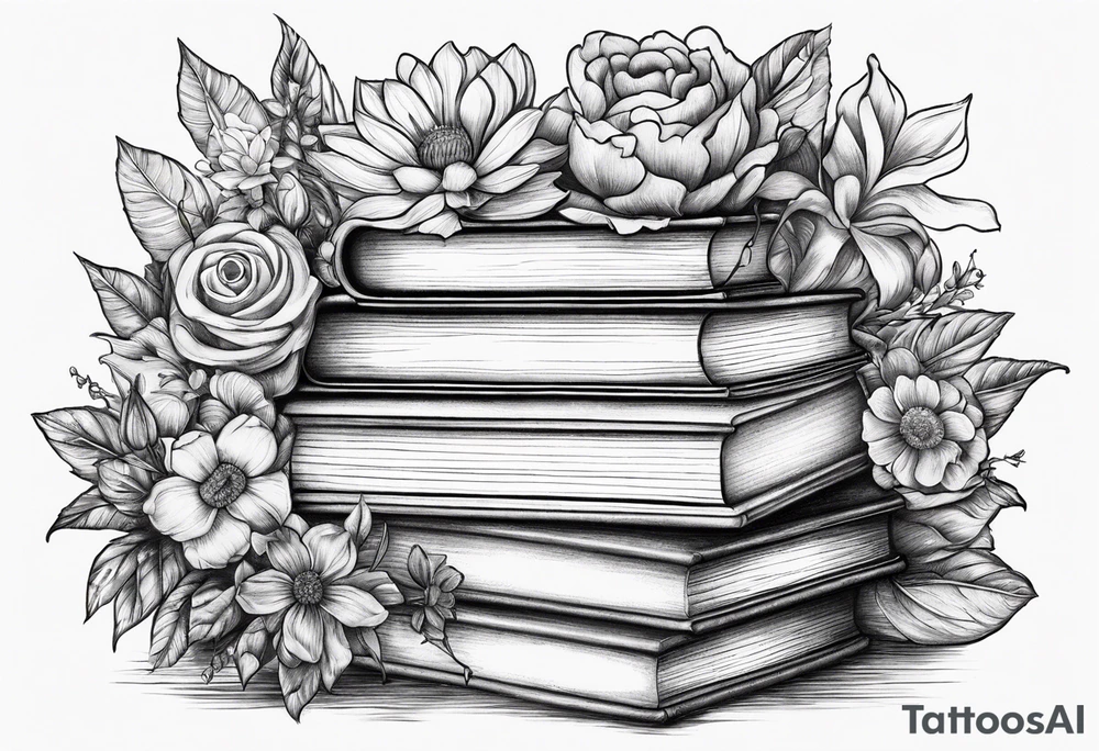 Door way stack of books flowers tattoo idea