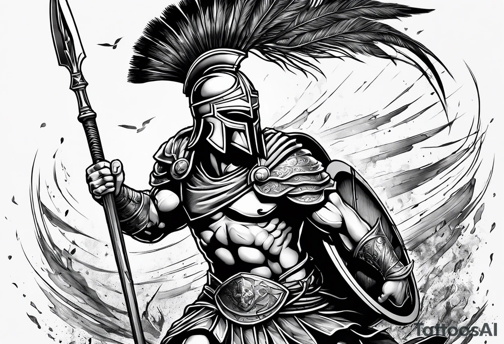 Spartan Warrior with spear
 trampling the weak and hurdling the dead tattoo idea