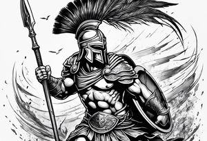 Spartan Warrior with spear
 trampling the weak and hurdling the dead tattoo idea