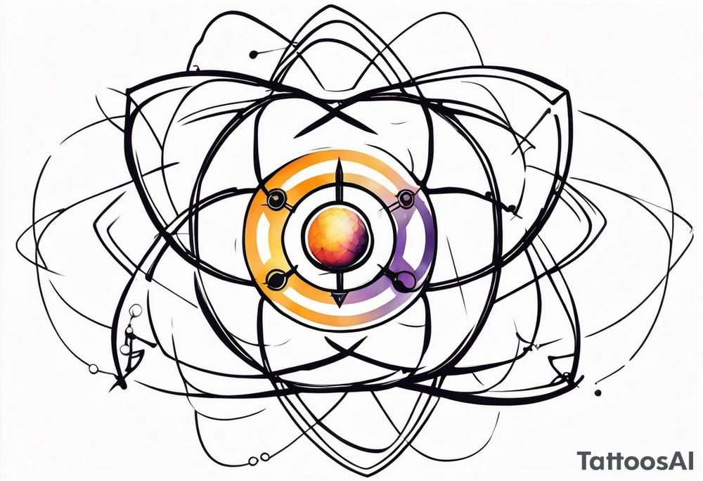 quantum atom with spiritual elements tattoo idea