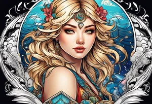 Most beautiful petite golden haired girl getting beamed down to earth from the mother ship tattoo idea