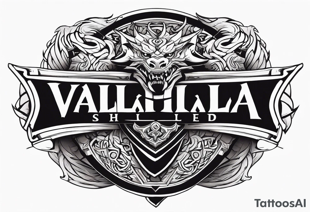 Valhalla sword shield dragon axe tattoo idea