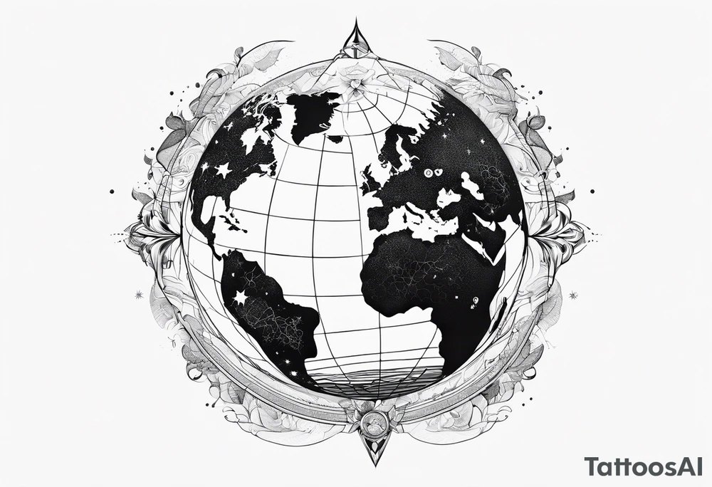 Planet with world map symbolising peace and freedom tattoo idea