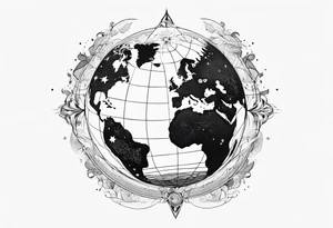 Planet with world map symbolising peace and freedom tattoo idea