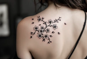 delicate cherry blossoms swirling in spring breeze with petals tattoo idea