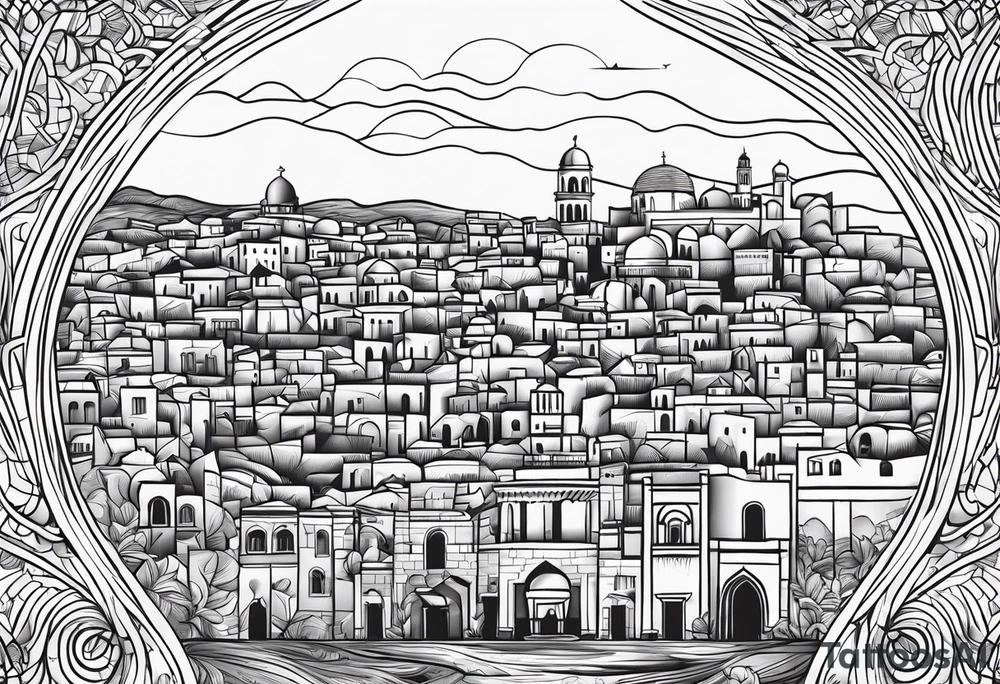 israel town  swirl vector tattoo idea