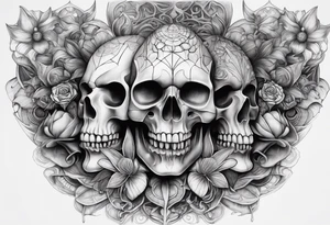 H.R. Giger mean skulls, water flow shapes, geometric shapes, flowers, using blues and fall colors tattoo idea