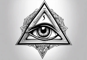 triangle tattoo with eye inside in arabic letters. Inside the iris create a clock tattoo idea