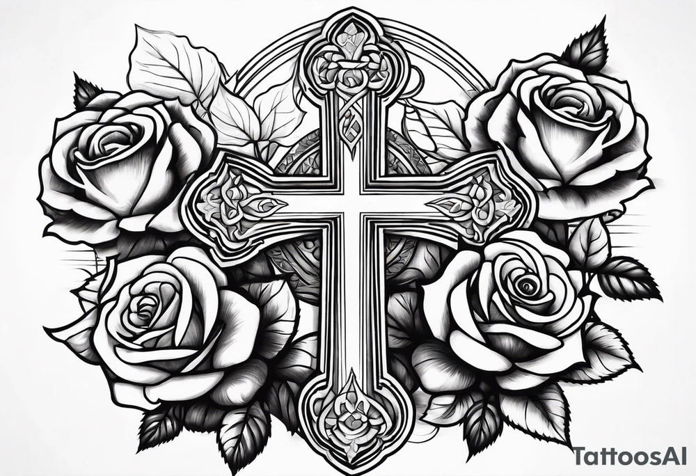 roses with a cross in the middle tattoo idea