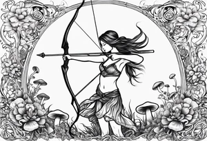Recurve bow and arrow, mushrooms, fairies tattoo idea