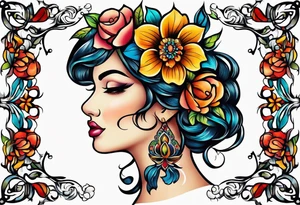 vintage colorful floral print tattoo idea