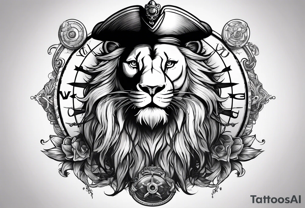 Pirate lion, nautical steampunk theme tattoo idea Pirate lion, nautical steampunk theme tattoo idea