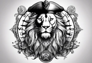 Pirate lion, nautical steampunk theme tattoo idea