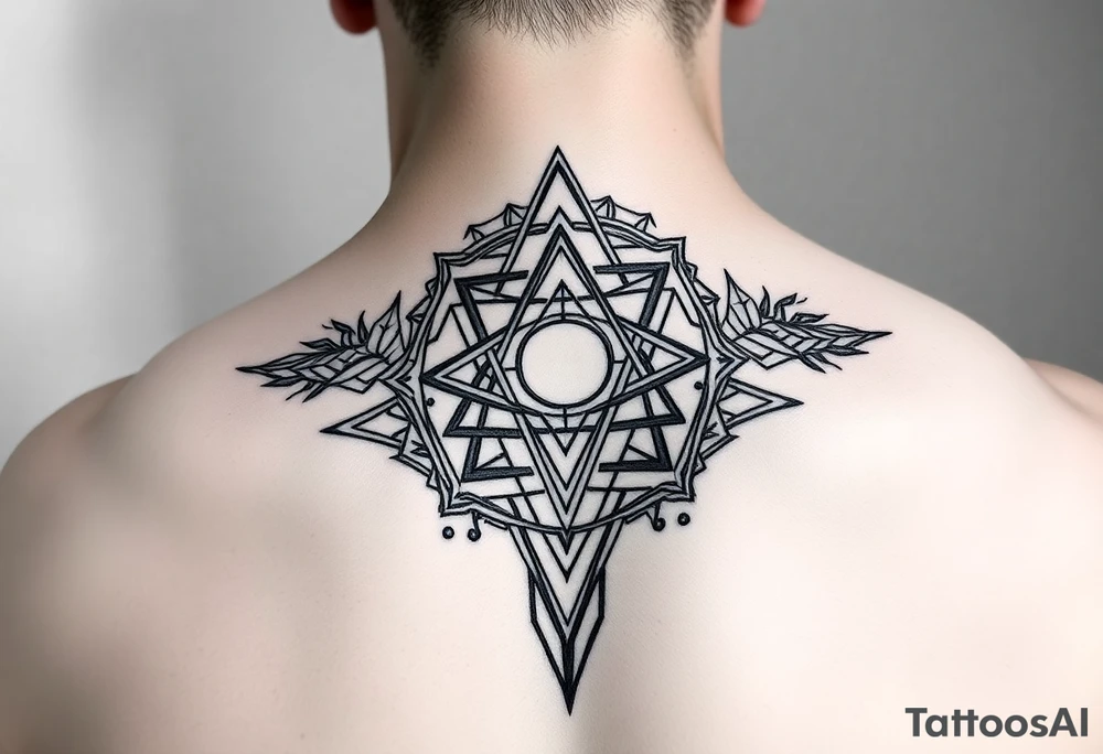 wide sacred geometry throat tattoo with multiple layers tattoo idea