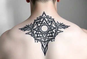 wide sacred geometry throat tattoo with multiple layers tattoo idea