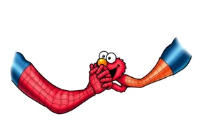 Spider-man and Elmo locking hands for a handshake tattoo idea