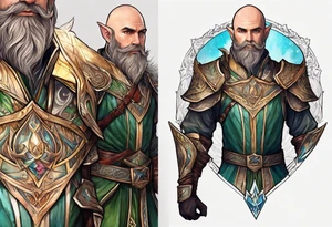 a full-body picture of a human elf, bearded bald male, paladin, on my left forearm tattoo idea